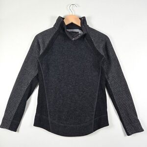 prAna Sweater Womens XS Wool Dark Gray Pullover Snap Neck Stretch Logo Hiking‎